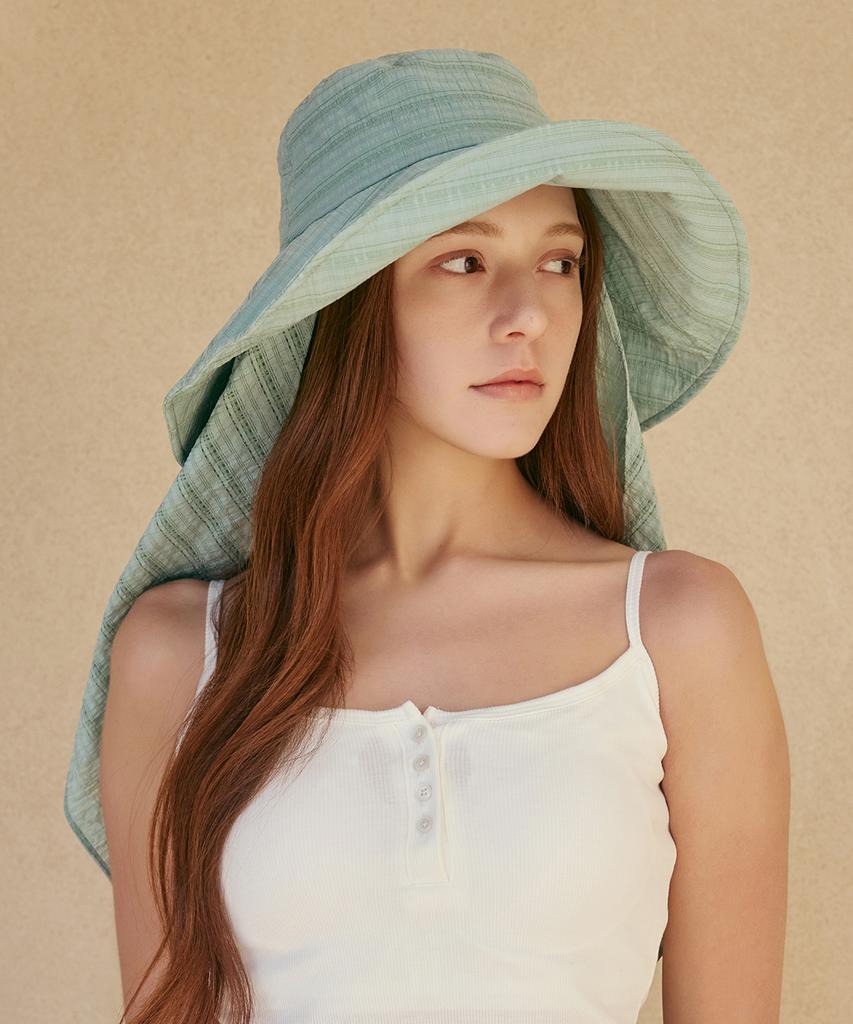 Hwaiteusaenjeu Check Waffle Airy Detachable Sunshade Scarf Floppy Hat Robain (5 Colors)