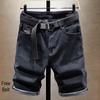 Men's Summer Slim Fit Denim Shorts with Ink-Splashed Print and Diamond Accent