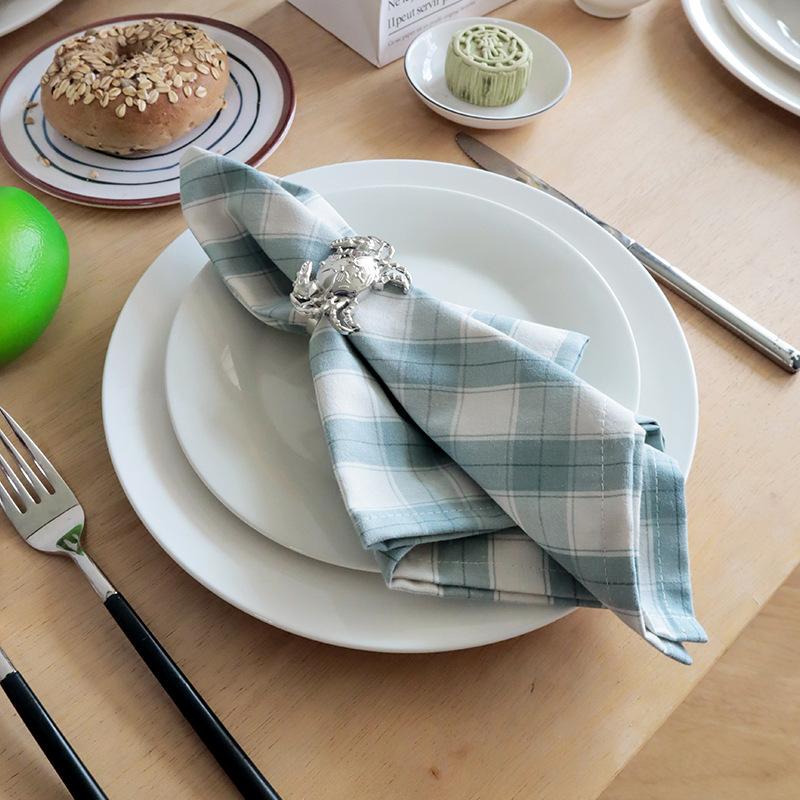 Gray-blue Cotton Fabric Square Plaid Household Dining Table Napkin Cloth Square Towel