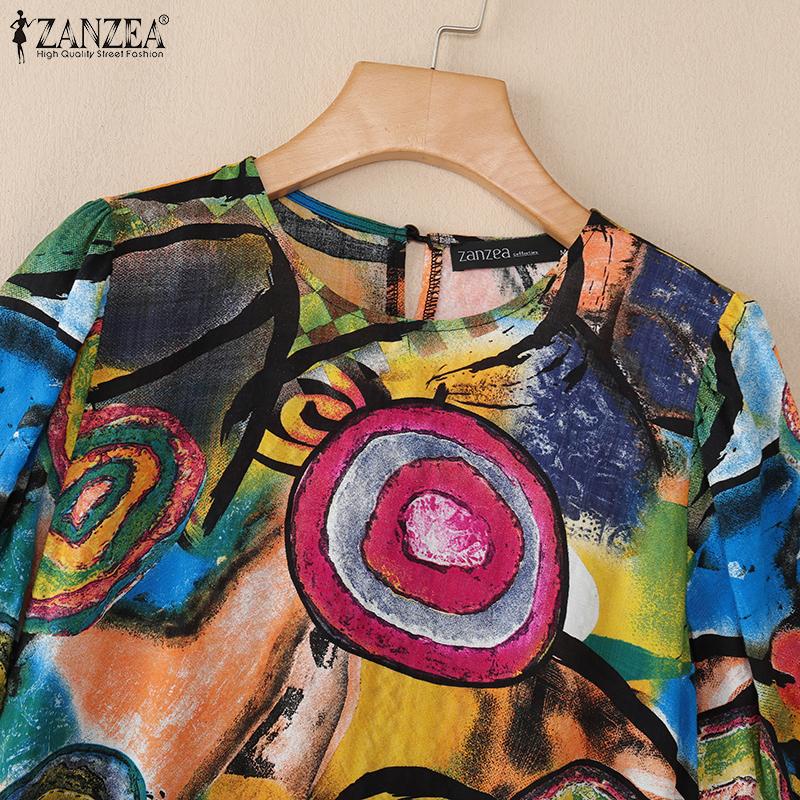 ZANZEA Women Casual Round Neck Summer Short Sleeve Print Dress