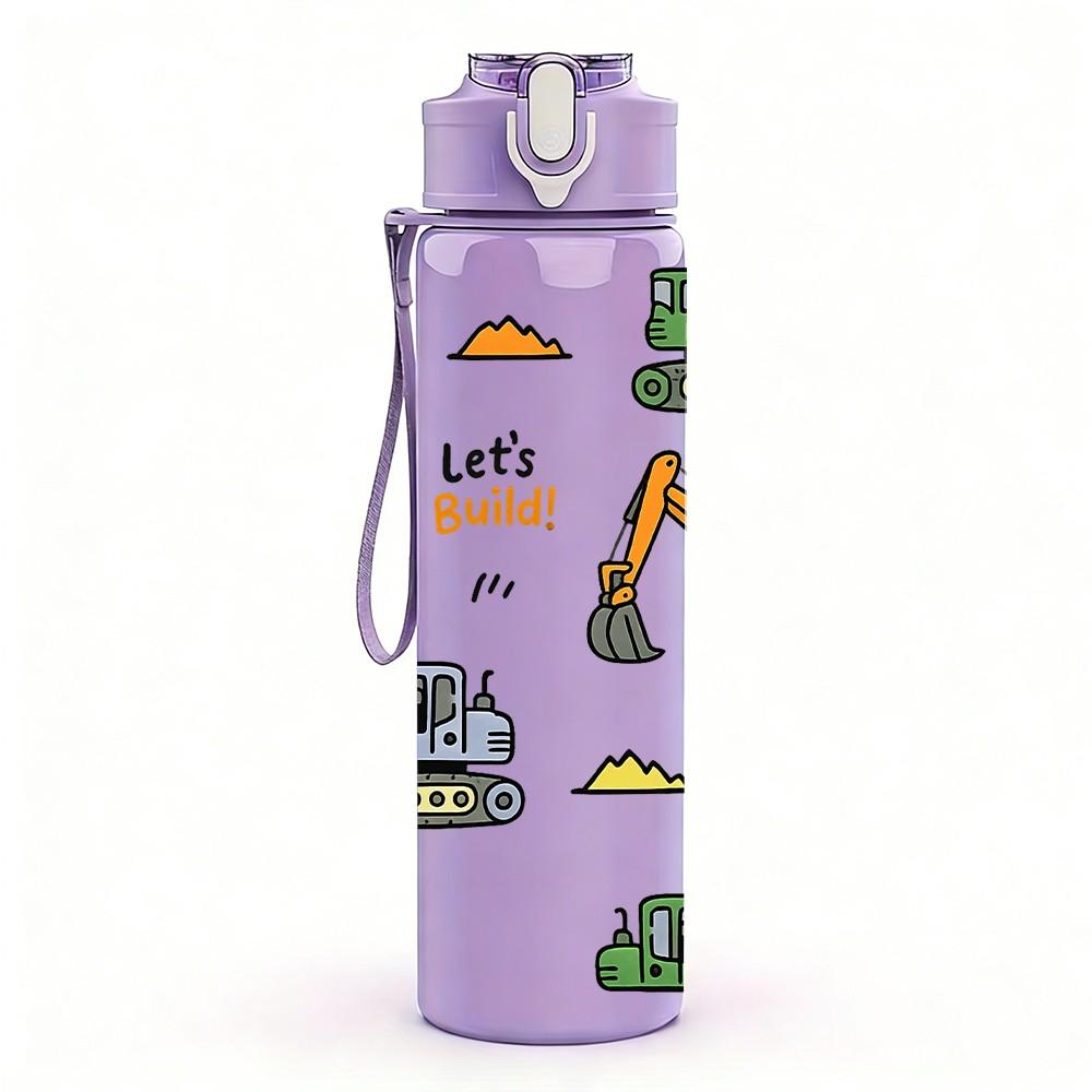 1PC Construction Tool Vehicle Print 750ml Color Plastic Sports Water Bottle Leakproof Flip Straw Lid Suitable for Sports Office Home Use