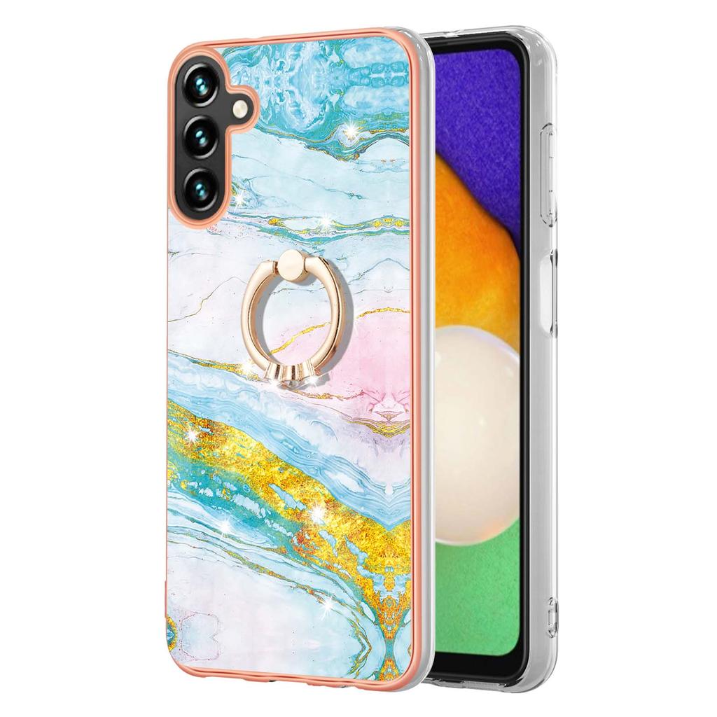 For Samsung Galaxy A55 5G Case with Ring Kickstand Marble Pattern Electroplating TPU Back Cover