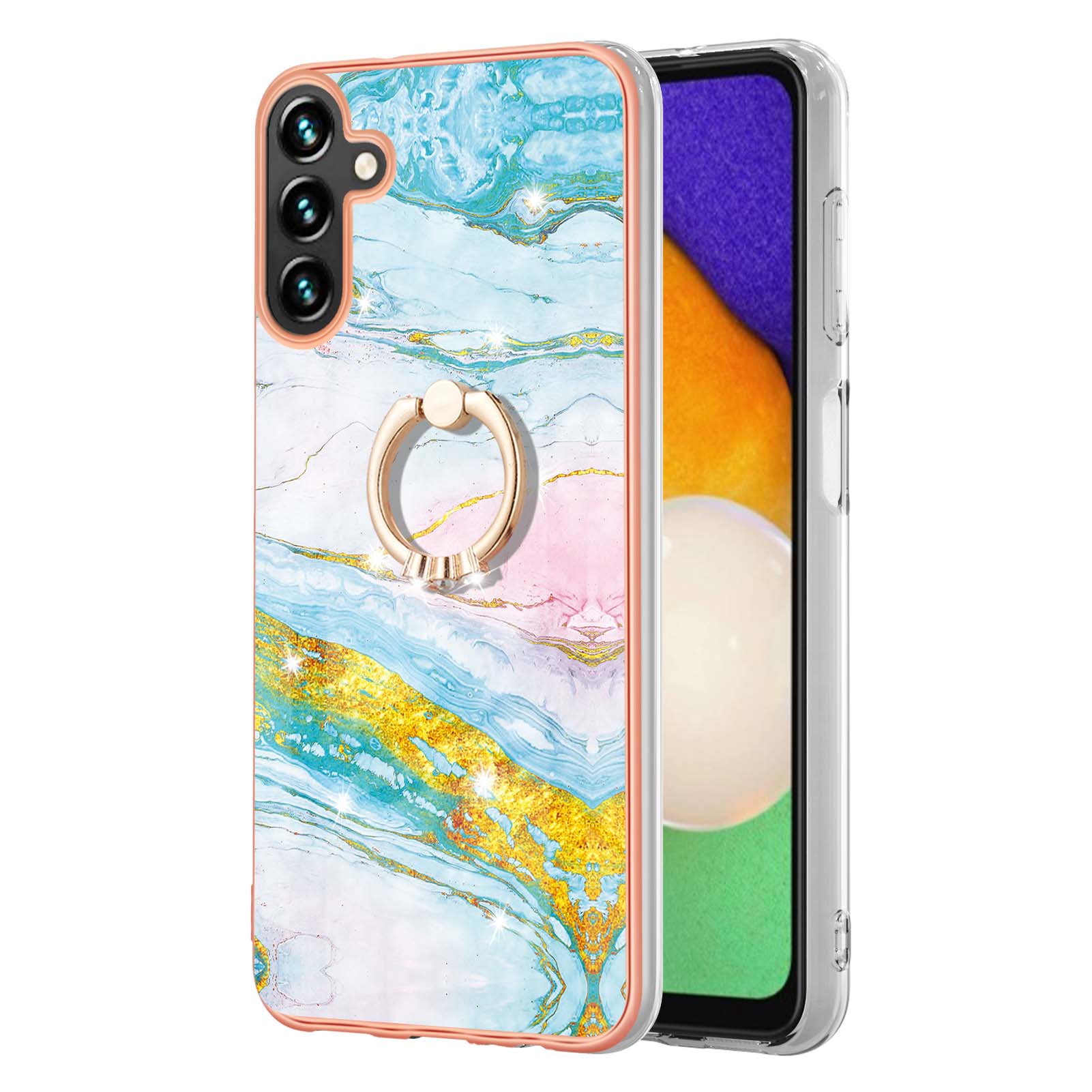 

For Samsung Galaxy A36 5G Case with Ring Kickstand Marble Pattern Electroplating TPU Back Cover E