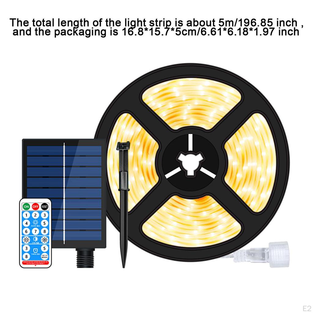 Solar LED Streifenbeleuchtung 5M Strombetrieben Flexibles Bandlicht für Terrasse Warmweiß