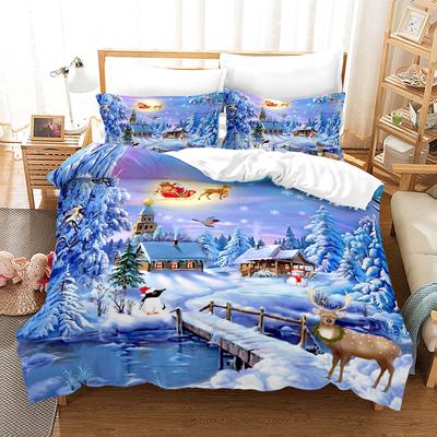 Copripiumino Rosso di Natale Matrimoniale King Size Set Biancheria da Letto Babbo Natale Pupazzo di Neve Microfibra Cartone Animato Cotone Copripiumino con 2 Federe