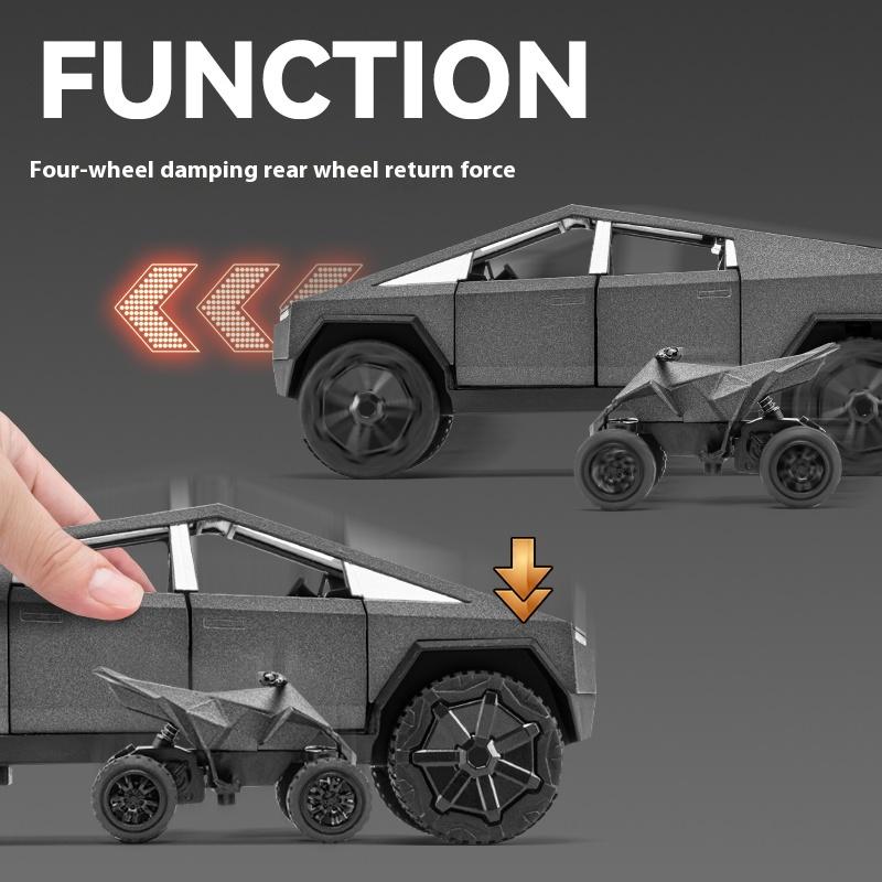 1/24 Scale Tesla Cyber Toys Off Road Truck Alloy Metal Diecast Car Model Sound and Light Boutique Decorative Collection Ornaments Birthday