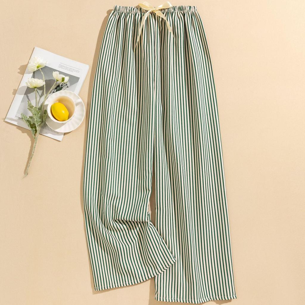 Women's Striped Pajama Pants - Summer Bubble Stripe, Slim, High Waist, Plus Size, Loose, Long Pants for Indoor/Outdoor Wear.