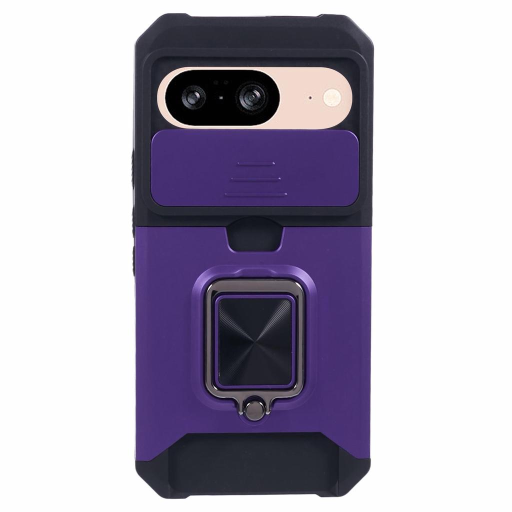 Pro Google Pixel 9/Pixel 9 Pro Pouzdro Držák na karty PC+TPU Stojánek Kryt telefonu s ochranou objektivu