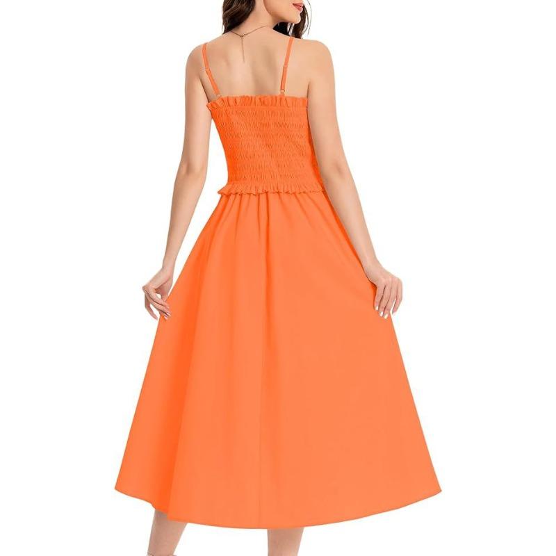 YYFS Women's Fashion Summer Spring Solid Color Print Sleeveless Suspenders High Waist Casual Dresses