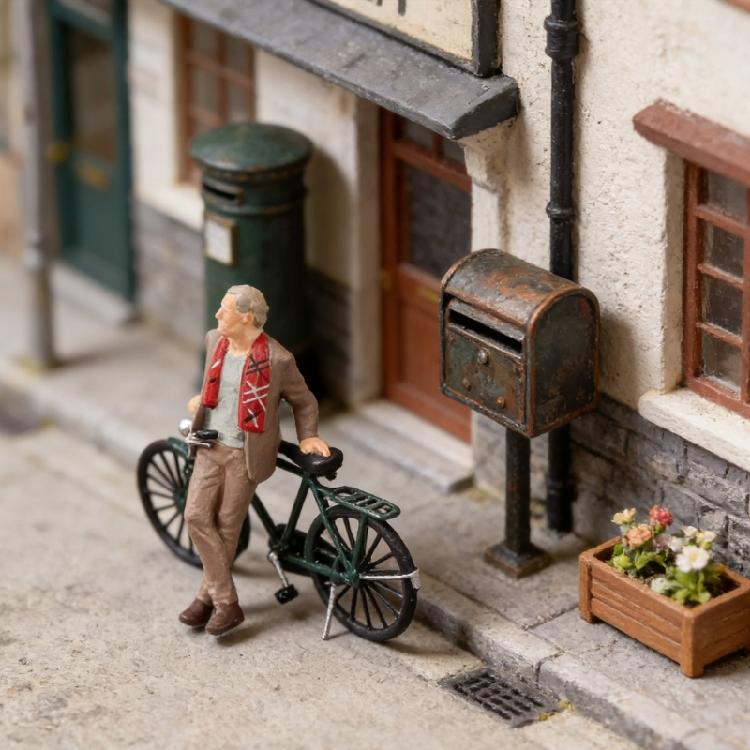 1:64 Scale Hand Painted Miniature Figures for Dioramas Props,Photography Collector Realistic Gentleman Bike Figure Models