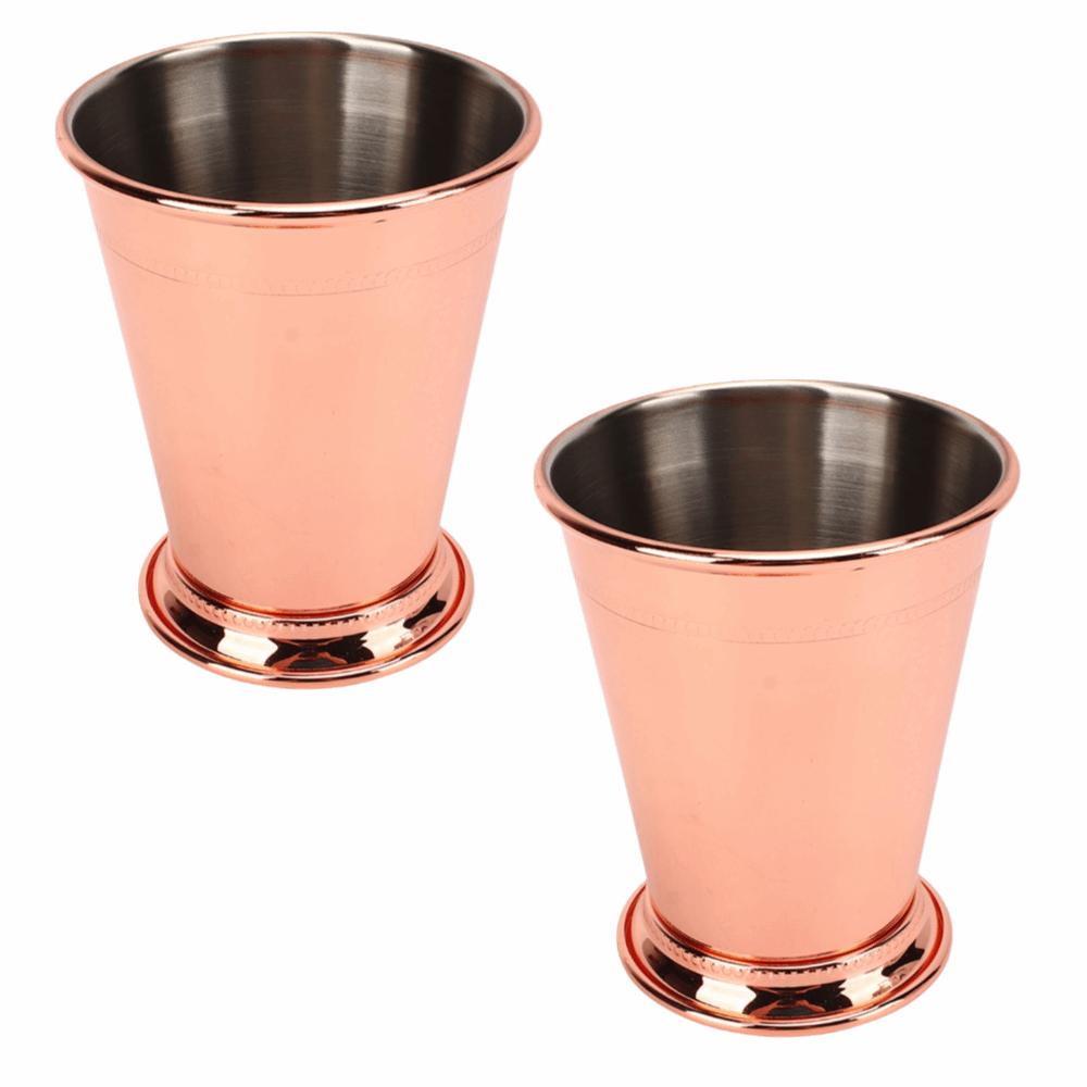 2pcs Rose Gold Mint Julep Cup Beaded Stainless Steel Cocktail Glasses Metal Drinking Glasses Party
