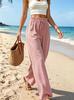 Women High Waist Wide Leg Pants Elastic Waist Loose Fit Drape Trousers Wrinkle Free Breathable Casual Summer Pants