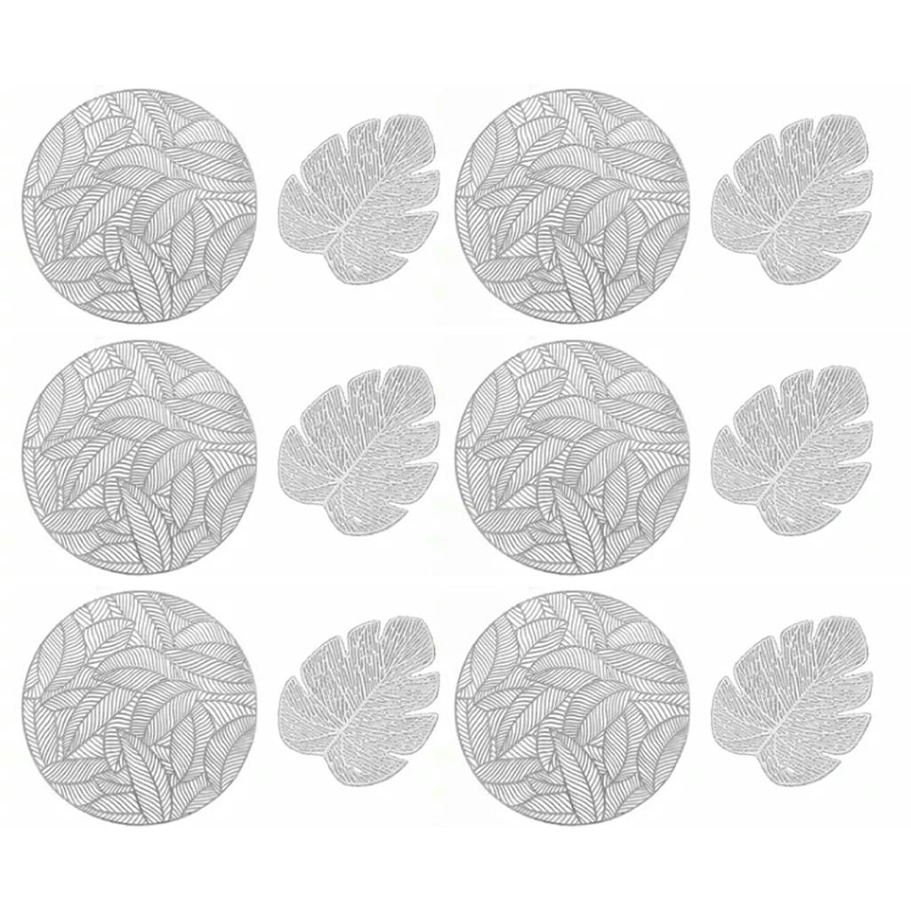 Placemats and Coasters Set Hollow Insulation 6 Pcs Round Dining Table Place Mats and 6 Pcs Leaf
