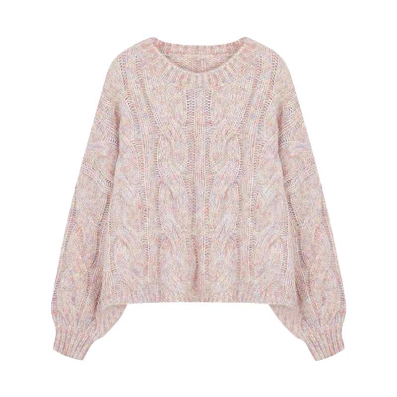 2025 New Women's Pink Loose Cable Knit Sweater - Cozy Autumn/Winter Style