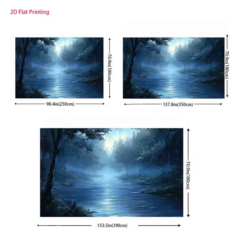 2D Dreamy Forest River Backdrop Misty Blue Trees Studio Portrait Background