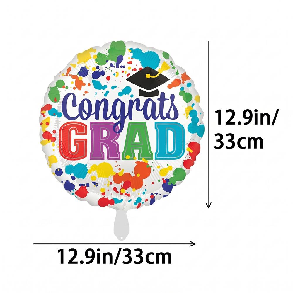 8 Pcs 18 Inch Congrats Grad Foil Balloons, Colorful Watercolor Graduation Round Mylar Balloons Kit, College Graduation Party Dec