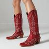 Fashion IPPEUM Red Western Cowboy Boots For Women Embroidered Pointed Toe Shoes Free Shipping Knee High Wide Calf Cowgirl Boots