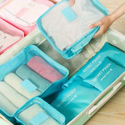 6-delige reisopberg- en organisatieset: bagage- en kledingsorteertas, opbergruimte voor toiletartikelen en essentiële spullen
