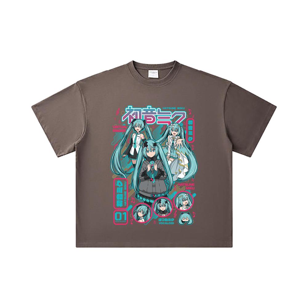 260 GSM Double Yarn 32 Count 100% Cotton Vocaloid V1 Hatsune Miku Print Unisex Heavy Cotton T Shirt