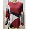 Button Up Geometric Clash Long Sleeve Print Loose T-shirt Women's Top