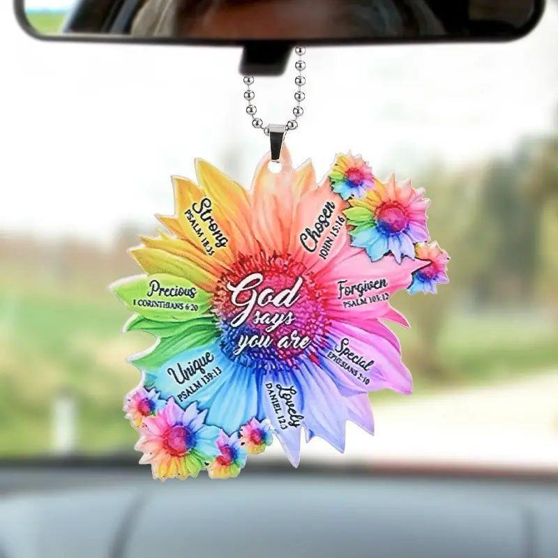 

Acrylic Eyecatching Sunflower Car Mirror Decor Pendant For Unique Interior Styling Car