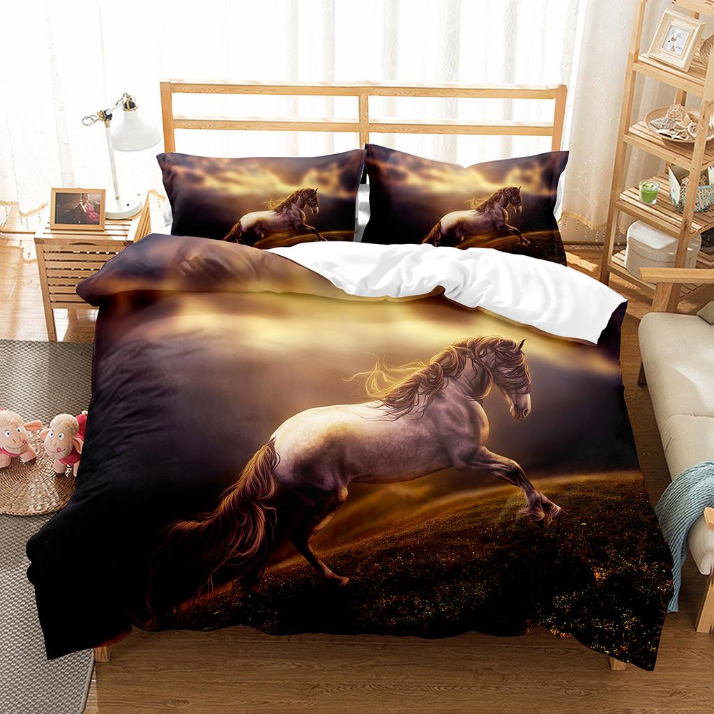 Luxury 3D Bedding Set Europe Queen King Double Twin Duvet Cover Set Comfortable Quilt Cover Bed Set Animal Horse Wild Animals