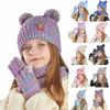 Set di cappelli, guanti e sciarpe invernali per bambini, set di cappelli con pompon e guanti in maglia per bambine e bambini con fodera in pile spesso per bambini dai 4 ai 10 anni