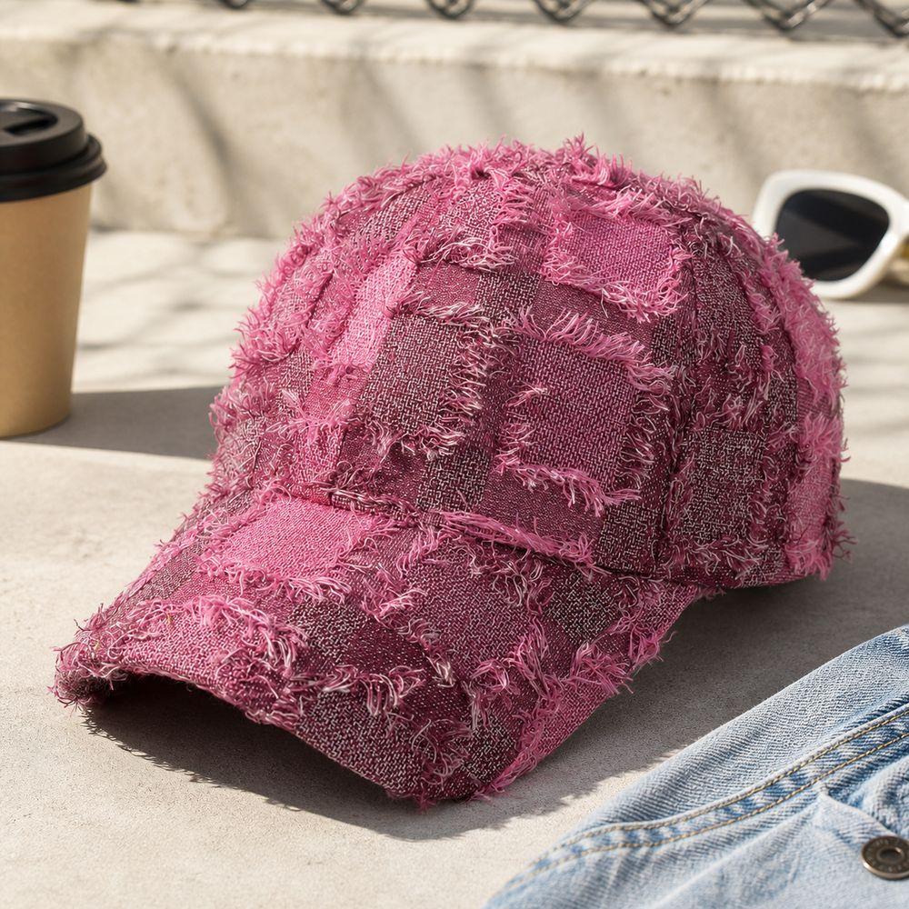 Plaid Pattern Distressed Baseball Cap Adjustable Fit Casual Baseball Hat Daily Wear
