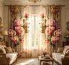 2PCS Digital Printed Curtains with Rose Manor Design, Stylish Window Drapes for Living Room Bedroom Home Decoration and Kitchen