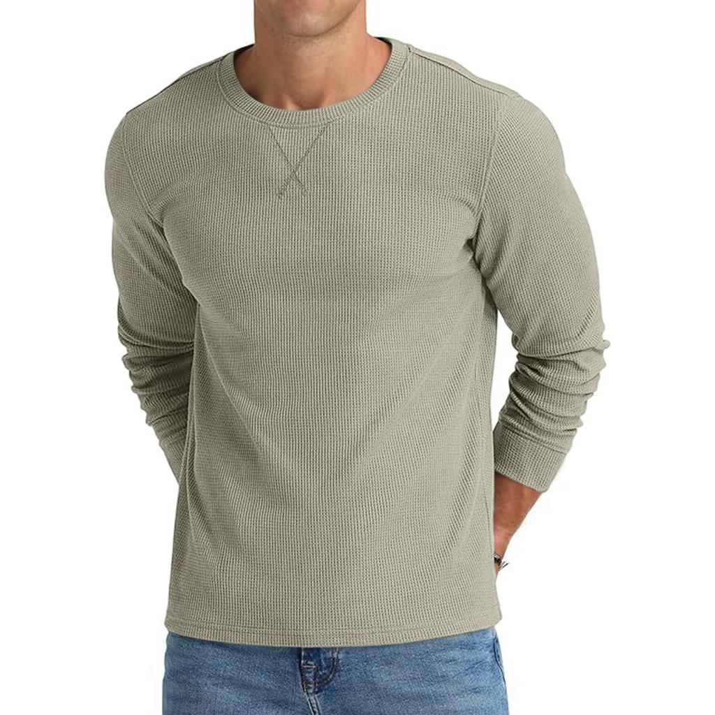 Men's Knit Crewneck Long Sleeve Color Top for Spring and Fall