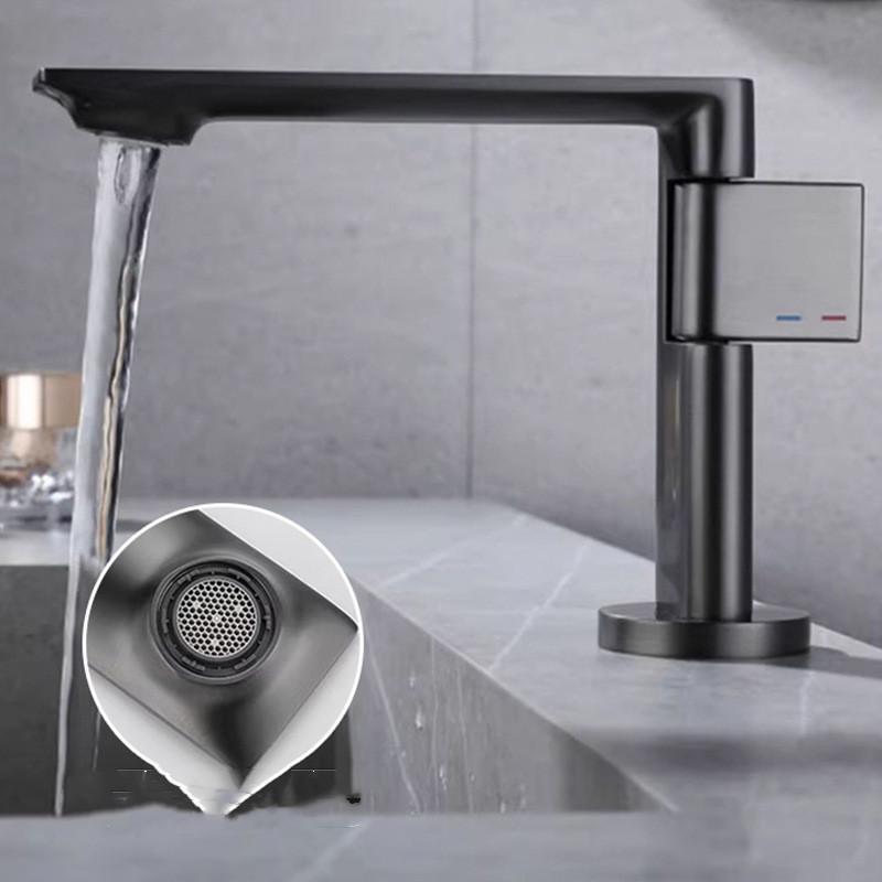 Nouveau Robinet de Lavabo de Salle de Bain Gris Monocommande Eau Chaude et Froide Robinetterie Laiton Mélangeur d'Évier Noir Chrome Gris Robinet