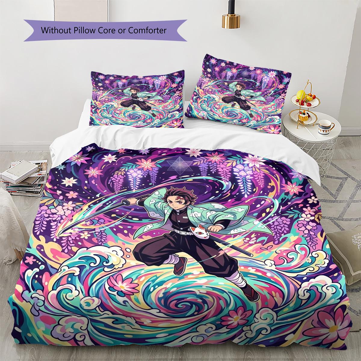 

Demon Slayer Tanjiro Pattern Bedding Quilt Set Quilt Cover Pillowcase Home Decoration Birthday Gift (1 * duvet cover + 2 * pillowcase, without core) 135x200cm