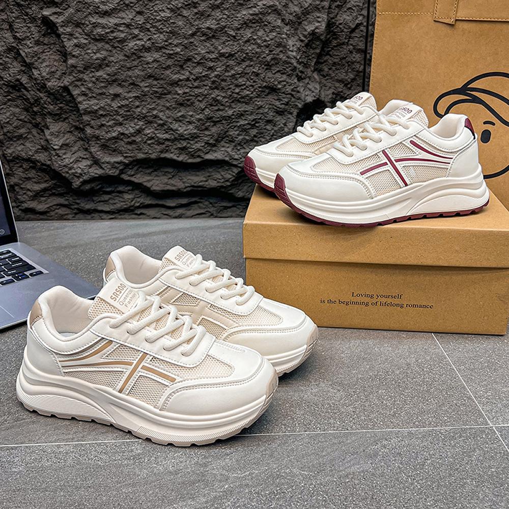 Women's Summer New Style Breathable Versatile Thick Bottom Sneakers Casual Sports Shoes Elastic Closure Ankle Length PU Leather