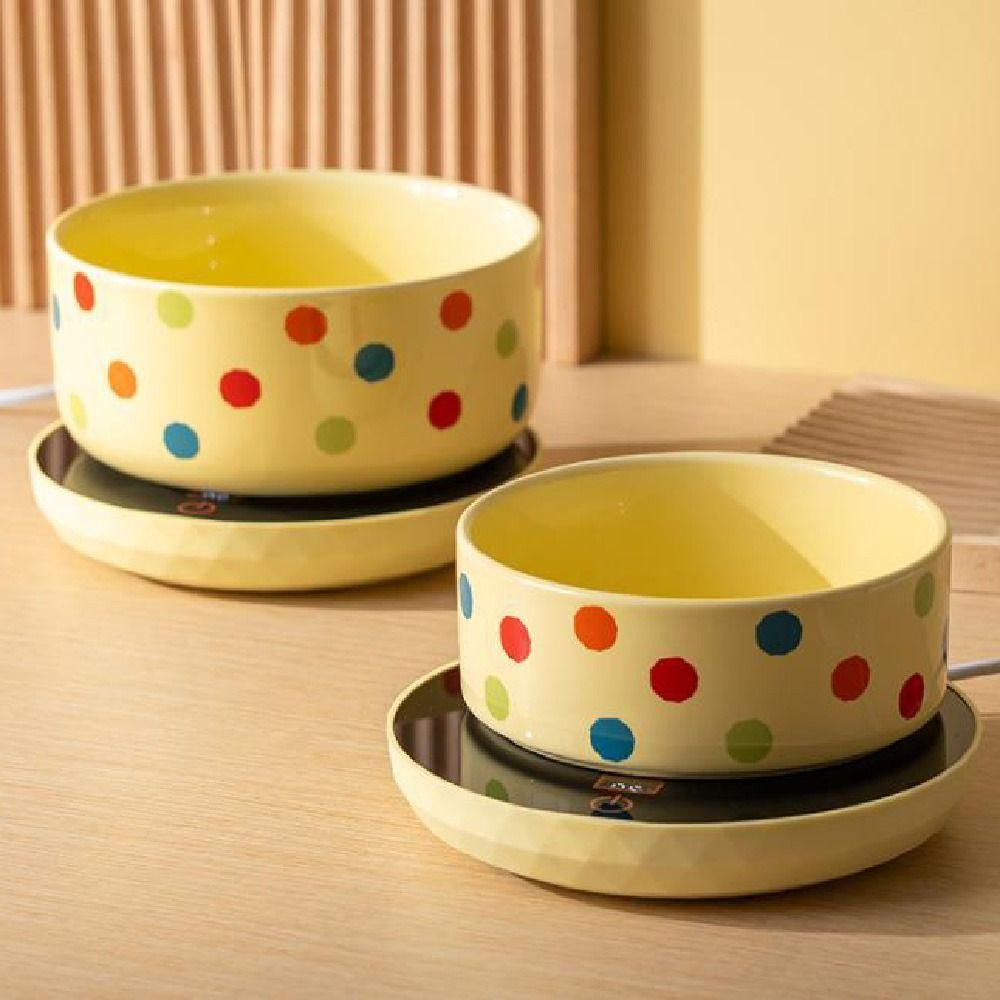 Ceramic Pet Heated Water Bowl Intelligent Temperature Adjustable Anti-dry Burning Self-Heating Water Bowl Non-slip Cartoon