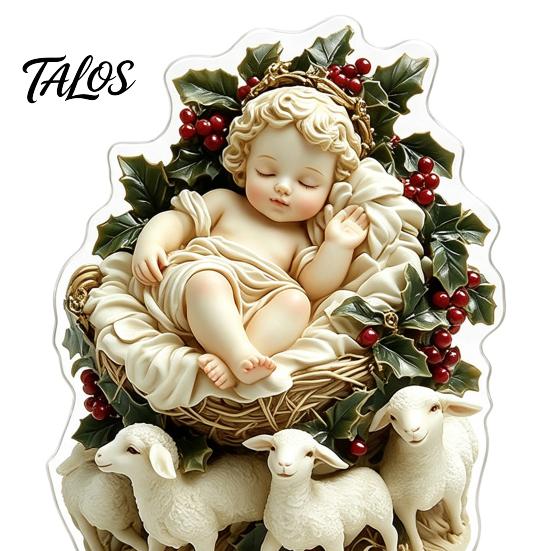 Christmas Fireplace Mantle Decor Acrylic 360 Degree Rotating Ornament, Double-sided HD UV Printed Stable Base Ornaments Religious 2D Decorative