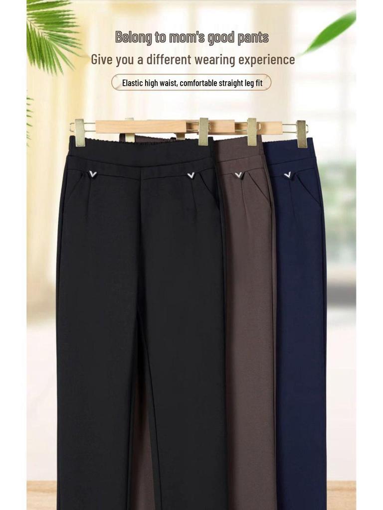High-Waisted Winter Pants for Elderly Women - Loose, Thick, Velvet-Lined, Casual Long Style