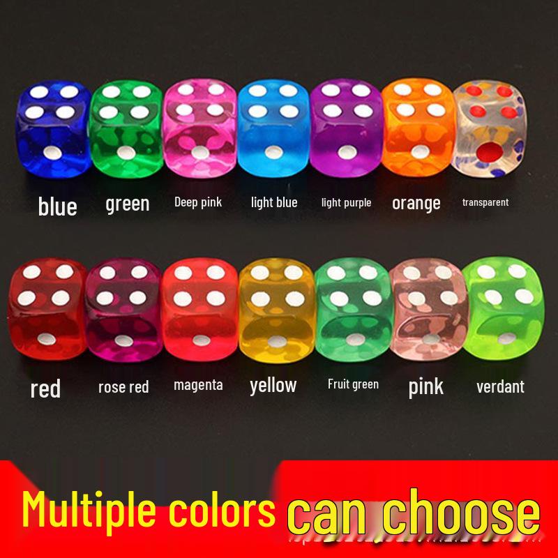 Multicolored Transparent Acrylic Dice Set for Children and Games