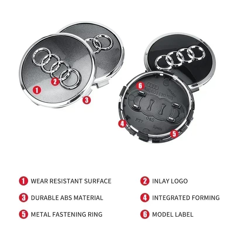 For Audi B5 Hub Caps Hot For Audi 4pcs 60/ 61/68/69mm Audi wheel hub center cover wheel badge is suitable for Audi TT RS A3A4A5A7A8S5 S6