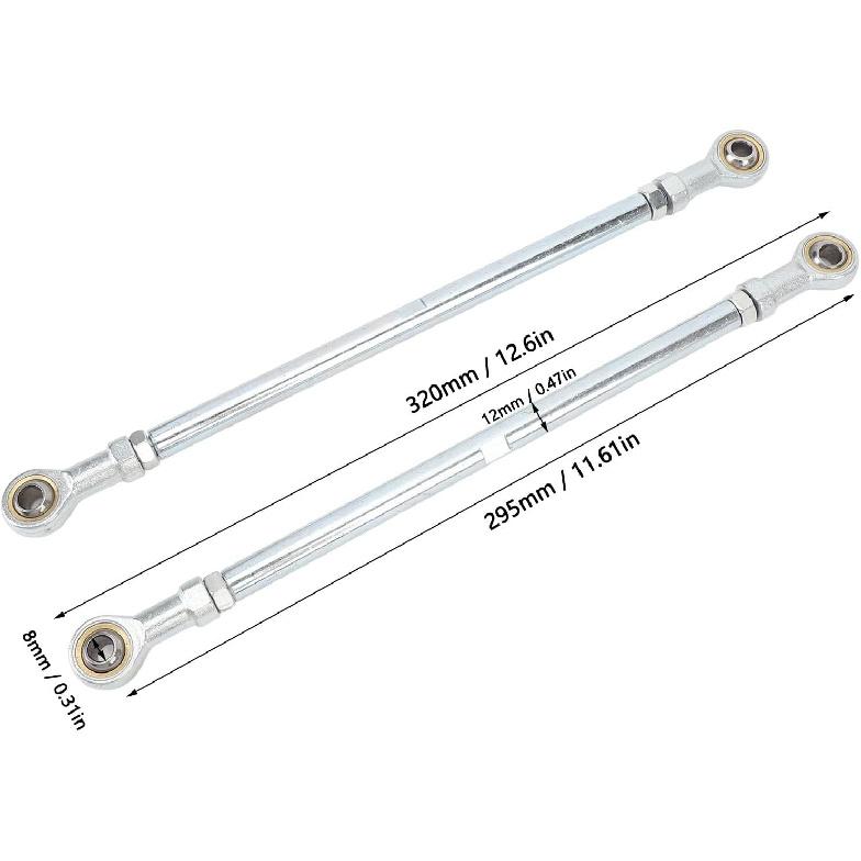 1 Pair 295mm 8mm Steering Tie Rod Kit Fit for Go Kart ATV Racing Cart Steel Alloy High Strength Long Lasting Go Kart Steering Tie Rod Tie Rod End