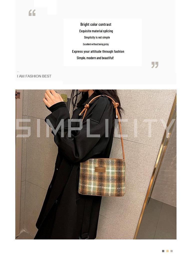 2024 Women's Retro Plaid Woolen Crossbody Bucket Bag - Large Capacity Autumn/Winter Shoulder Tote