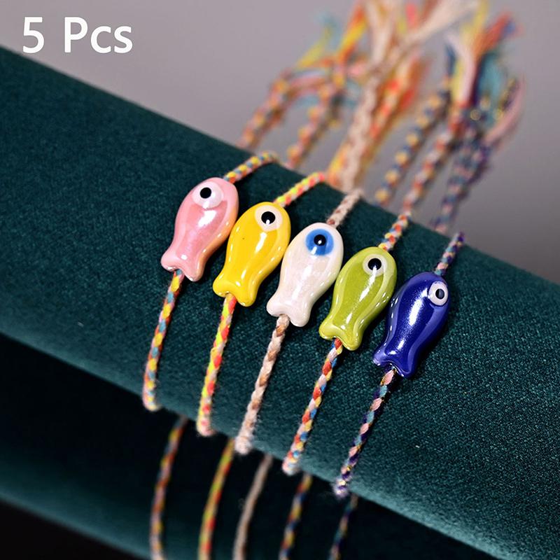 

2/5 шт. Мультяшные милые керамические браслеты с рыбками для женщин, девушек, стильные богемные плетеные вручную браслеты, ювелирные аксессуары, подарки