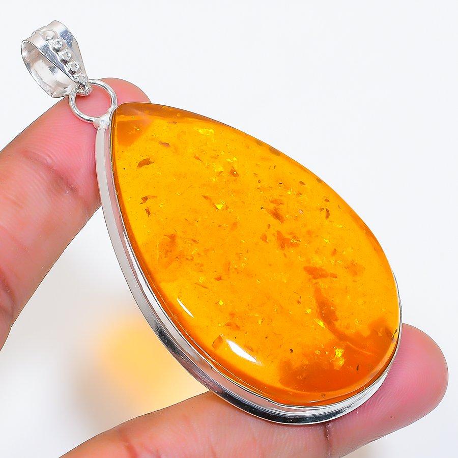 Natural Baltic Amber Gemstone 925 Sterling Silver Jewelry Pendant 2.84" AP-16570
