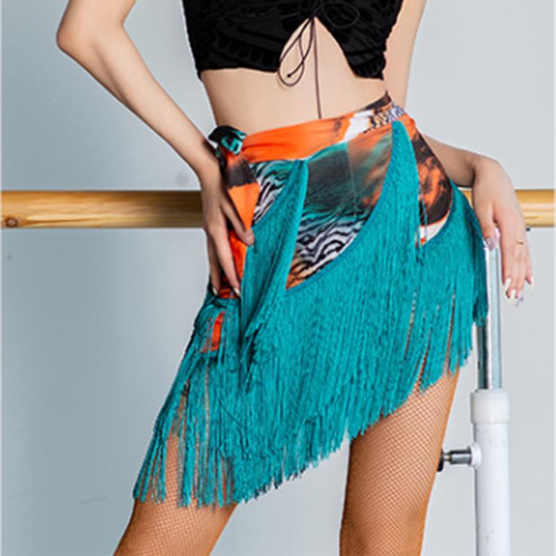 

2022 Юбка для латиноамериканских танцев с бахромой и завязками и набедренная повязка One Size