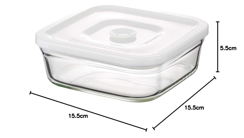 Iwaki Glass Airtight Diameter X Pack Heat-Resistant Container, White, Medium, 15.5cm 5.5cm Height, 450ml, & Microwave, C3247MP-W