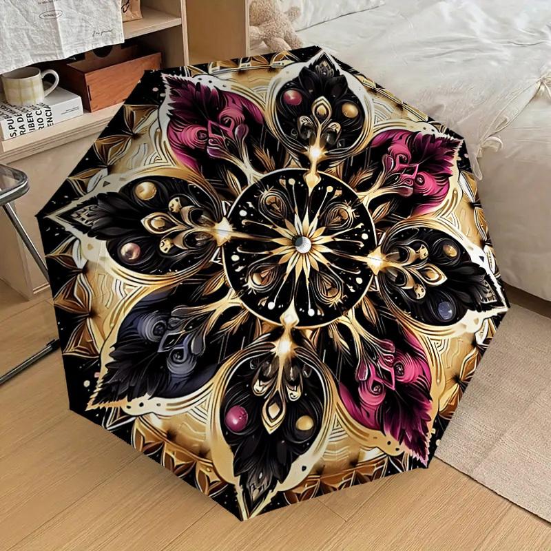 

1pc Mandala Artwork Fashionable Automatic Opening/Closing Folding Umbrella with 8 Iron Bones, Plastic Handle yy251015020