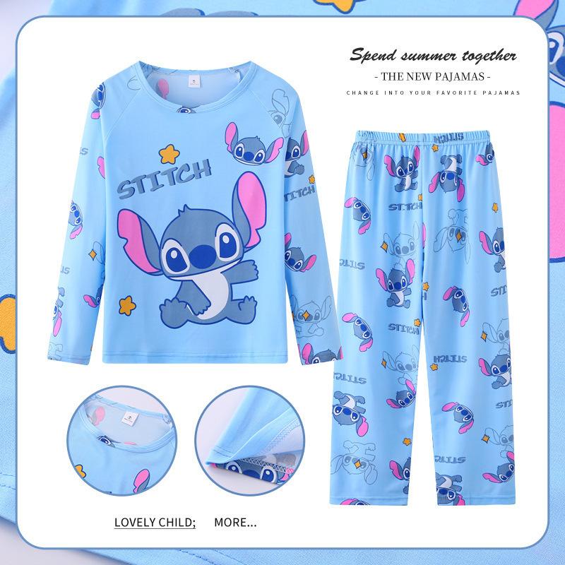 Disney Minnie Stitch Children's Home Clothing Set Children's Long Sleeve Pajamas Cute Design Lightweight and Comfortable Fabric Pajama Set