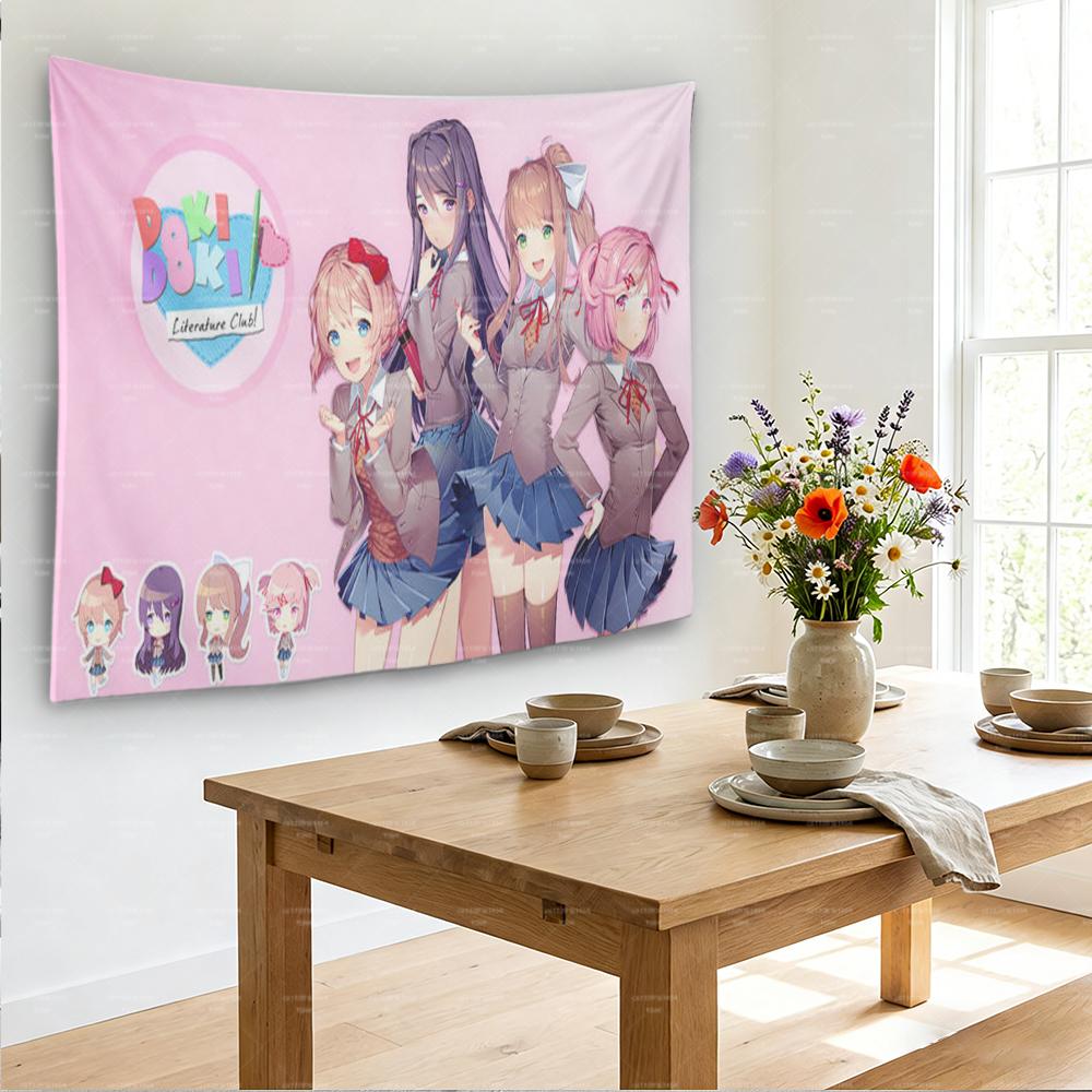 DDLC Characters Tapestry Cute Anime Wall Art for Home Room Decoration