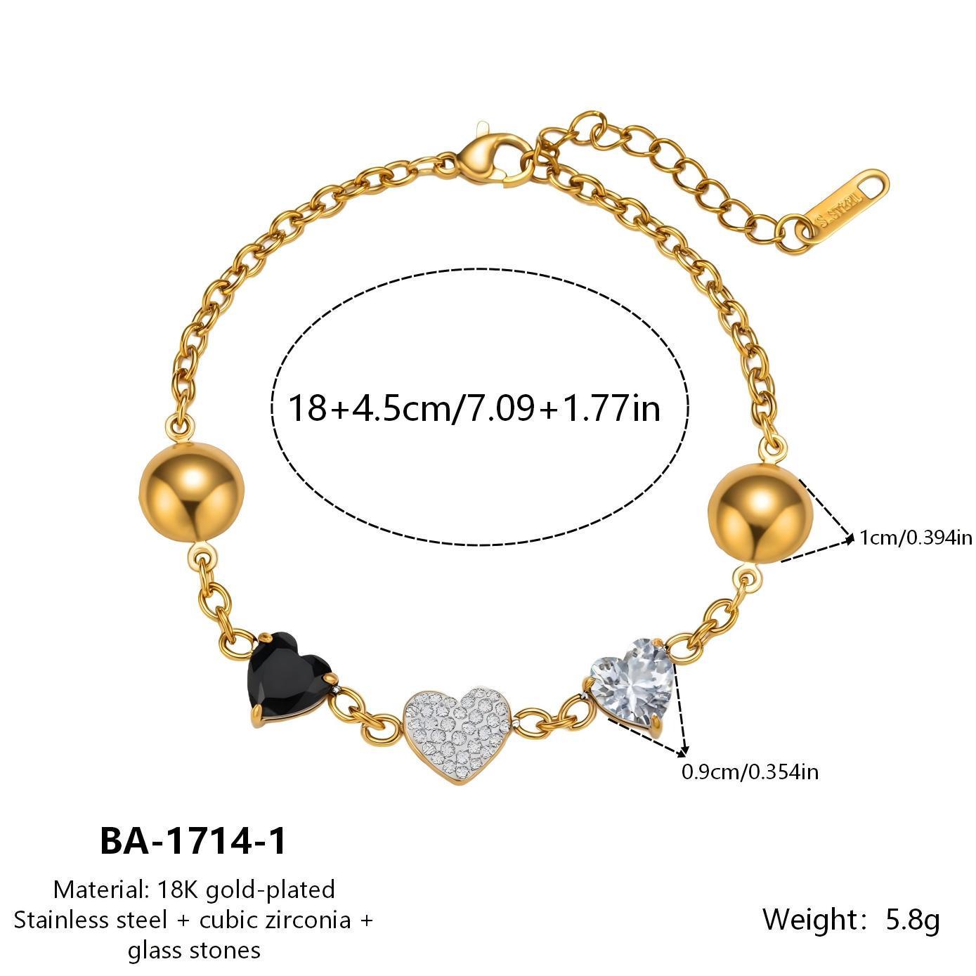 Heart-shaped Luxury Glass Stone Bracelet in 18K Gold Plated Titanium Steel 18K Gold Plated
