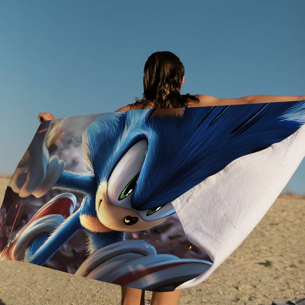 Blue Cartoon Anime Classic Character Hit Movie Sonic Microfiber Printed Beach Towel Mountain Climbing Yoga Beach Swimming