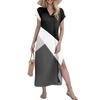 Women's Casual Comfortable V Neck Loose Hem Split Vacation Short Sleeve Geometric Long Dresses